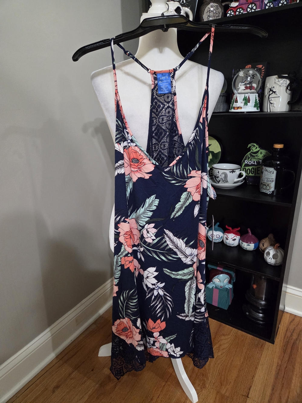 Apt. 9 Navy Floral Lace-Back Sleep Dress with Pink Coral Blooms